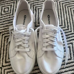 Superga Classic Platform White Lace-Up Sneakers